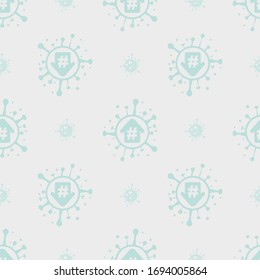 seamless pattern quarantine, house surrounded by virus COVID-19. Coronavirus quarantine,