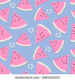 Nahtloses Muster eines Viertels einer Wassermelone auf blauem Hintergrund