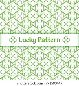 Seamless pattern with quatrefoil leaves and grid in outline style. Vector illustration.