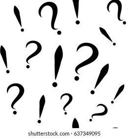 Seamless pattern with question and exclamation signs. Different sizes. Vector