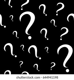 Seamless pattern with question marks. Different sizes. Black background. Vector