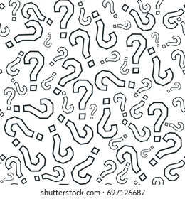 Seamless pattern with question marks. Infinitely repeating pattern question marks of gray color and different sizes. Vector illustration.