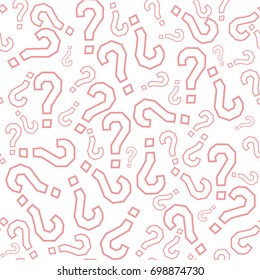 Seamless pattern with question marks. Infinitely repeating pattern question marks of pink color and different sizes. Vector illustration.
