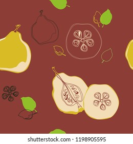 Seamless pattern of the quince fruit in fall colors 