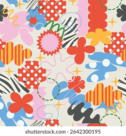 Seamless pattern with quirky doodle simple elements. Vector