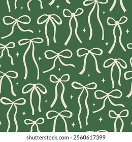 Seamless pattern with quirky hand drawn bows and stars. Holiday vector background for christmas and birthday