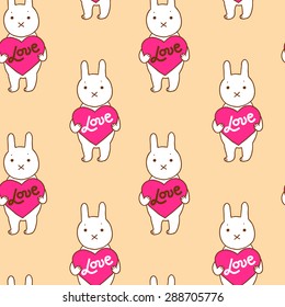 Seamless pattern with rabbirs and hearts