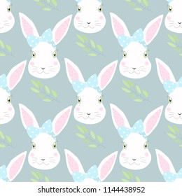 Seamless pattern with rabbit. Background with faces of animals.