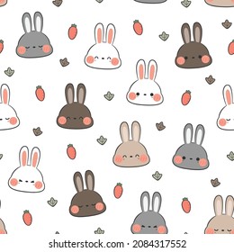 Seamless pattern with rabbit bunny head cartoon vector illustration