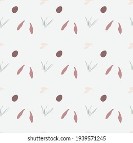 seamless pattern with rabbit, bunny, leaf and flower.
