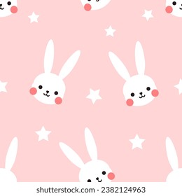 seamless pattern with rabbit bunny and star on pink background vector.