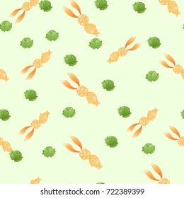 Seamless pattern with rabbit and cabbage