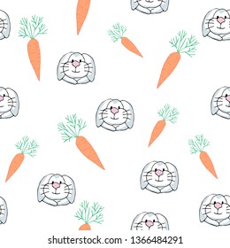 Seamless pattern with rabbit and carrot