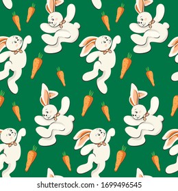 Seamless pattern with rabbit and carrot