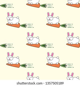 Seamless pattern with Rabbit and carrot cartoon character. Funny animals