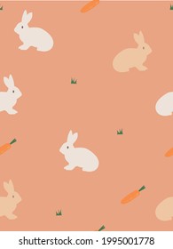 seamless pattern rabbit carrot grass in vector.