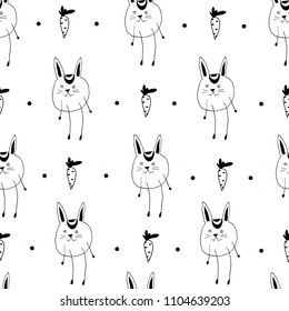 Seamless pattern with rabbit and carrot. Vector illustration for wallpaper, wrapping paper, surface design