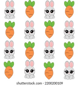 Seamless pattern with rabbit cartoons and carrot
