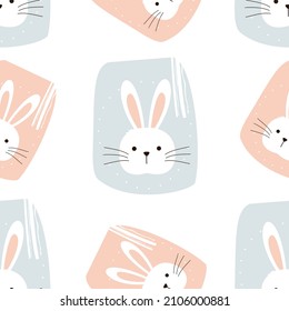 Seamless pattern with rabbit cartoons and rectangle shape on white background vector illustration. 