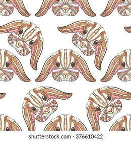 Seamless pattern rabbit coloring outlines in boho style. Ethnic hare. Tagged with cute bunny print on T-shirts, cover, postcards. Easter stylish, elegant rabbit. Tattoo design. Textile, fabric design.