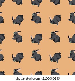 Nahtloses Kaninchenmuster. Haustiere auf buntem Hintergrund. Vektorgrafik für Stoffdrucke, Stoffe, Banner, Hintergründe und Wallpaper.