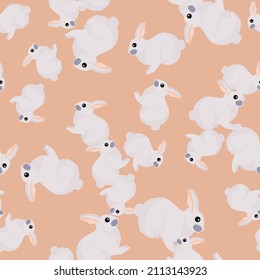 Seamless pattern of rabbit. Domestic animals on colorful background. Vector illustration for textile prints, fabric, banners, backdrops and wallpapers.
