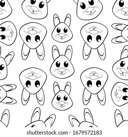 Seamless pattern rabbit face hand drawn