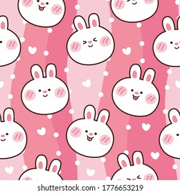 Seamless pattern of rabbit face with heart on pink background.Animal cartoon.Image for wallpaper,card,poster,baby product,sticker.Kawaii.Vector.Illustration.