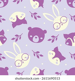 Seamless pattern with rabbit face on a blue background