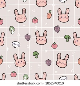 Patrón sin foco de la cara de conejo con verdura. Fondo animal. Dibujo lindo. Papel de escritorio. Kawaii.Vector.Ilustración.