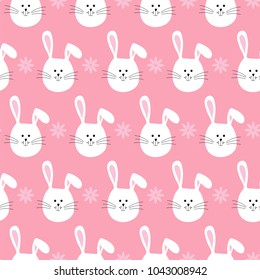 Seamless pattern with rabbit and flower. Easter background.