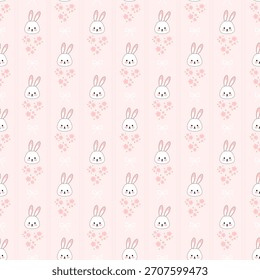 seamless pattern with rabbit and flowers, fabric pattern, gift wrapping paper 
