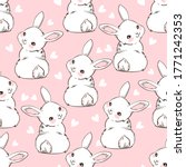 Seamless Pattern Rabbit. Hand Drawn Bunny and heart, print design rabbit background. Vector Seamless. Print Design Textile for Kids Fashion.