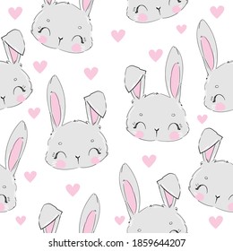 Seamless Pattern Rabbit. Hand Drawn Bunny, print design rabbit background. Vector Seamless. Print Design Textile for Kids Fashion.