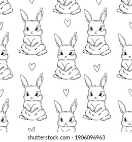 Seamless Pattern Rabbit. Hand Drawn Bunny, print design rabbit background. Vector Seamless. Print Design Textile for Kids Fashion.