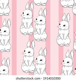 Nahtloses Muster Kaninchen. Handgezeichnetes Cute-Bunny-Muster, Print-Design-Hintergrund Stoffdesign.