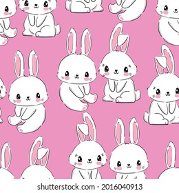 Seamless Pattern Rabbit. Hand Drawn Bunny, print design rabbit background. Vector Seamless. Print Design Textile for Kids Fashion.