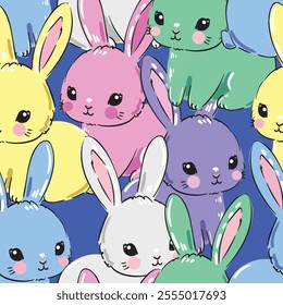 Seamless Pattern Rabbit. Hand Drawn Bunny and heart, print design rabbit background. Vector Seamless. Print Design Textile for Kids Fashion.