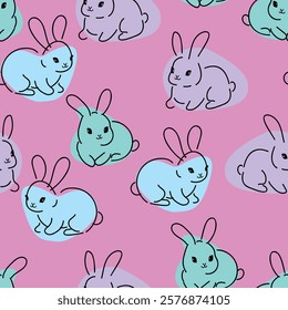 Seamless Pattern Rabbit. Hand Drawn Bunny, print design rabbit background. Vector Seamless. Print Design Textile for Kids Fashion.