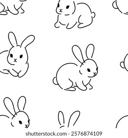 Seamless Pattern Rabbit. Hand Drawn Bunny, print design rabbit background. Vector Seamless. Print Design Textile for Kids Fashion.