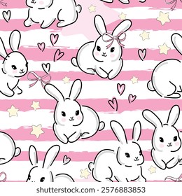 Seamless Pattern Rabbit. Hand Drawn Bunny, print design rabbit background. Vector Seamless. Print Design Textile for Kids Fashion.