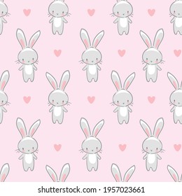 Conejo de patrón sin inconvenientes y diseño de la mano del corazón Dibujo de la impresión de conejo Vector de fondo de impresión sin inconvenientes Diseño de impresión Textil para niños Moda