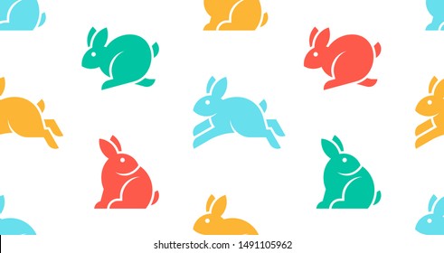 Seamless pattern with Rabbit logo. isolated on white background