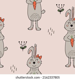 seamless pattern with a rabbit in love for printing, wallpaper, textiles, office, clothing, children