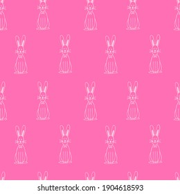 Seamless pattern with rabbit on pink background. Scrapbook paper, wrapping paper, fabric, textile designs.