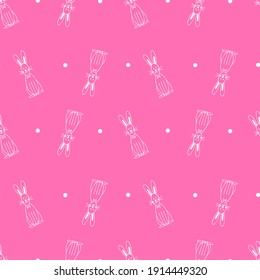 Seamless pattern with rabbit on pink background. Scrapbook paper, wrapping paper, fabric, textile designs.