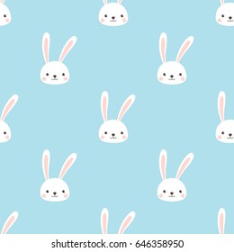 Seamless pattern Rabbit on sky blue background. Cute Rabbit face cartoon character flat design vector illustration.