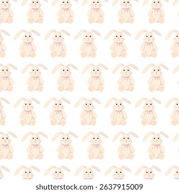 Seamless pattern with rabbit on white background. Soft toy. Wallpaper for children's room.