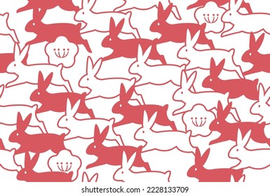 Seamless pattern. Rabbit and plum blossom.