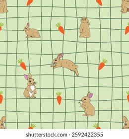 Seamless pattern, rabbit pattern with popular colors of the year, with the Easter egg festival, suitable for making wallpaper, tiles, fabric patterns.